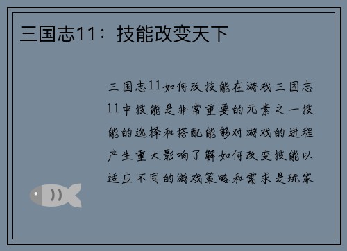 三国志11：技能改变天下