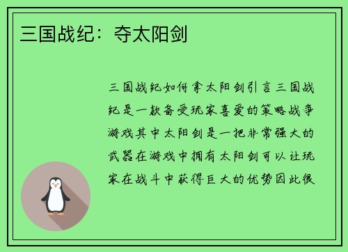 三国战纪：夺太阳剑