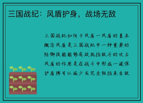 三国战纪：风盾护身，战场无敌