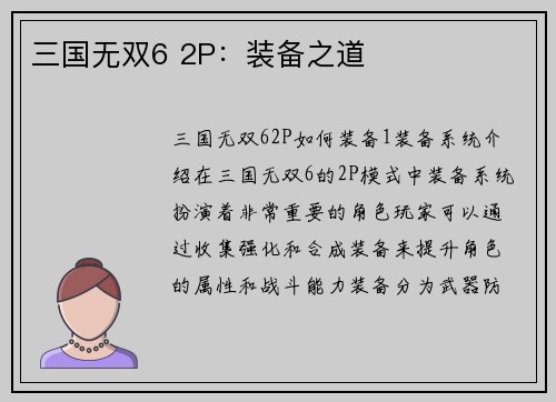 三国无双6 2P：装备之道